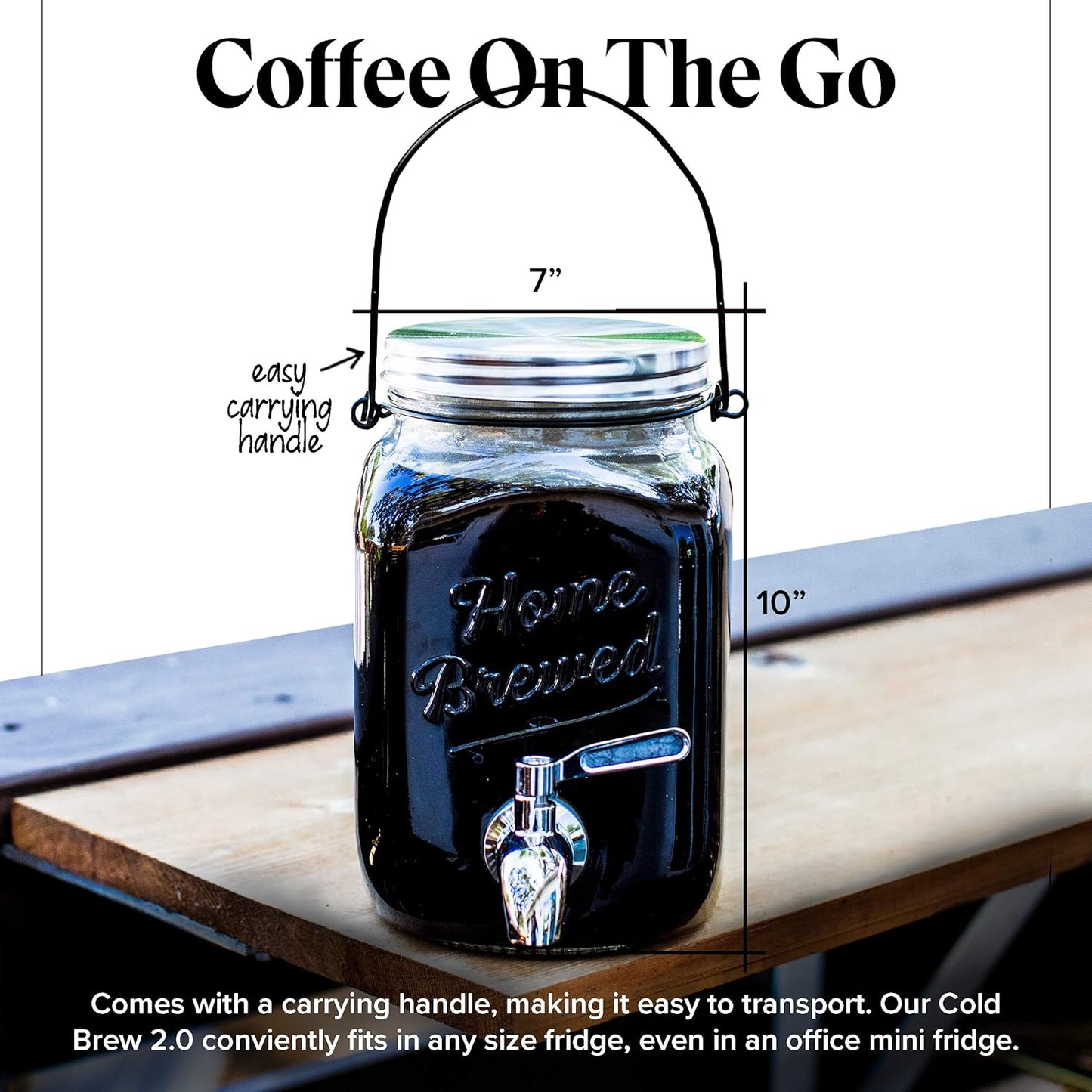 Willow & Everett Cold Brew Coffee Maker - 2 L Iced Tea & Coffee Maker with Glass Pitcher, Stainless Steel Spout,