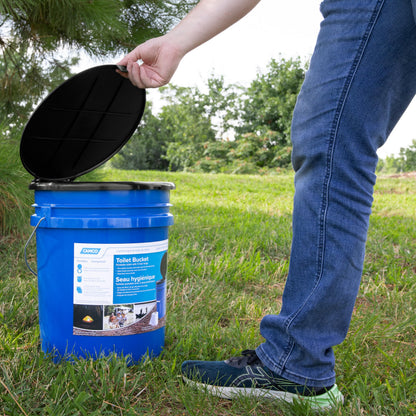 Camco Portable Toilet Bucket with Seat & Lid – 5-Gallon Camping Toilet with Bag Liners & Carry Handle – Lightweight, Easy to Clean, Durable – Ideal for Outdoor, RV, Hunting & Emergency Use (41549)
