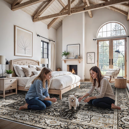 RUUGME Large 12x14 Area Rugs - Large Boho Rugs for Living Room Bedroom Stain Resistant Carpet with Non Slip Backing Low Pile Carpets for Dining Room Office Indoor Home Decor Floor Mat 12X14 Black