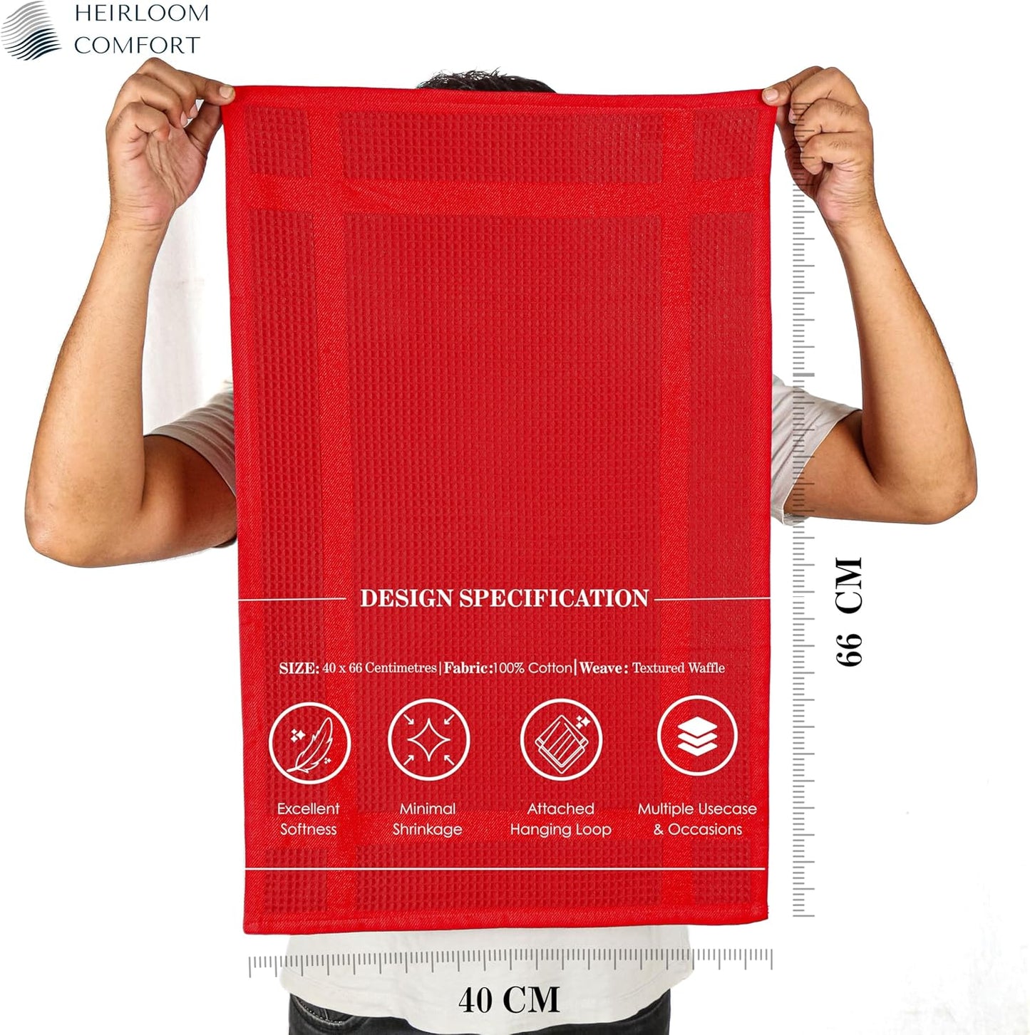 12 Pack 16x26 Inch, 100% Set, Red Waffle Weave Kitchen Towels, Cotton, Absorbent Dishcloth Quick Drying, Durable