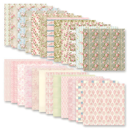 VIVIQUEN Spring Floral 12x12 Inch Scrapbook Paper – 24 Double-Sided Vintage Pink Botanical Designs, Acid-Free 160g Cardstock for DIY Crafts, Card Making, Photo Albums, Gift Wrapping, Junk Journals