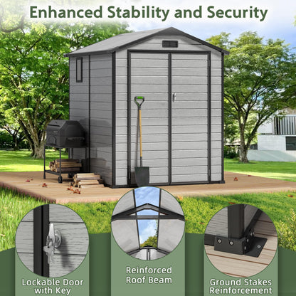 6x6 FT Plastic Outdoor Storage Shed with Transparent Roof, Easy Assembly Resin Shed with Floor Lockable Shed with Double Doors for Your Backyard Garden Patio Lawn
