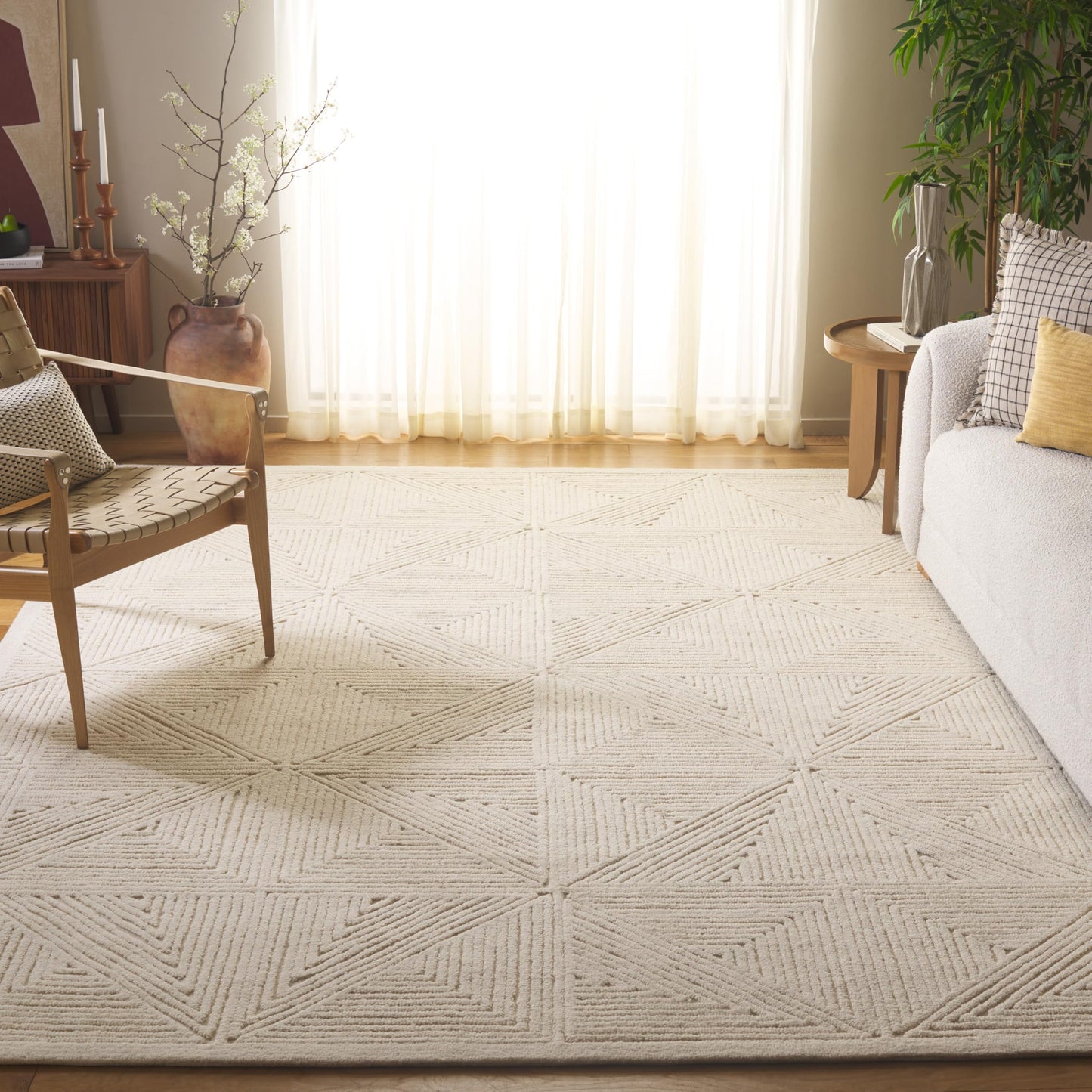 SAFAVIEH Area Rug 8x10 - Textural Collection - Large - Ivory, Handmade Wool, Ideal for Living Room, Bedroom, Office, Dining Space (TXT103A)
