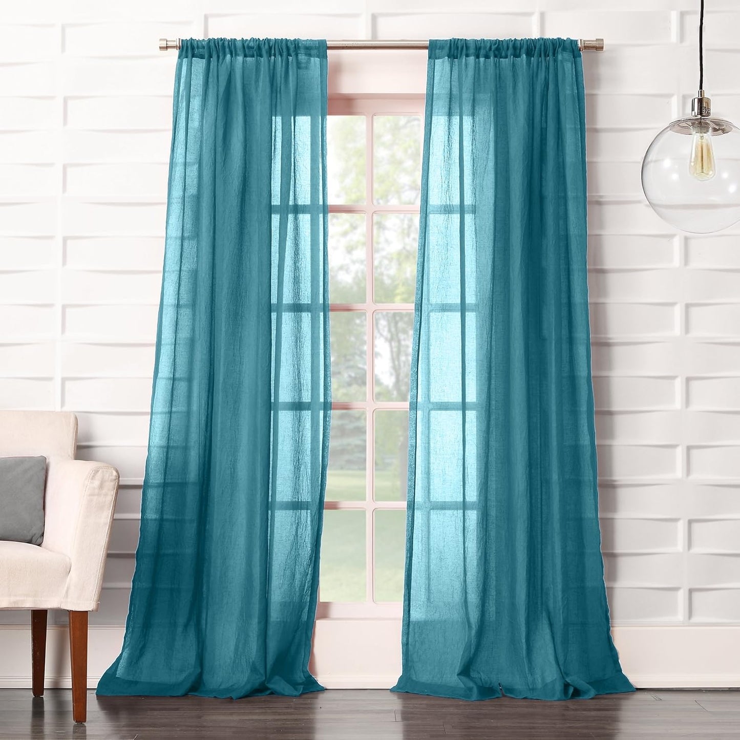 No. 918 Tayla Crushed Texture Semi-Sheer Curtain Panel, 50" x 95", Marine, Rod Pocket