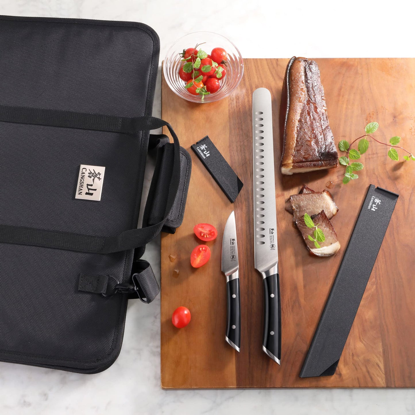 Cangshan HELENA Series German Steel Forged BBQ Knife Set (Black, 9-Piece Bag Set)
