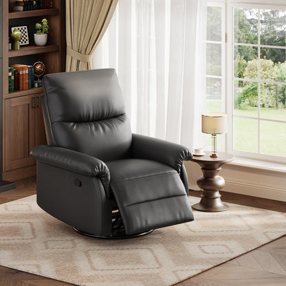 Manual Recliner Chair for Adults, PU Leather Swivel Rocker Recliner with Padded Armrests, Modern Upholstered Reclining Chair for Living Room or Nursery (Black)