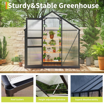 Garvee 6x8 FT Outdoor Greenhouse - Quick Setup Structure, Polycarbonate with Lockable Door, 2 Roof Vents, Aluminum Walk-in Heavy Duty, Perfect for Garden Backyard