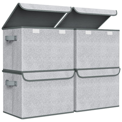 Univivi Storage Bins with Lids [4-Pack] Large Collapsible Stackable Fabric Storage Boxes with Lids, Decorative Closet Organizers and Storage for Clothes, Office, Bedroom (Gray, 17“ x 12” x 12")