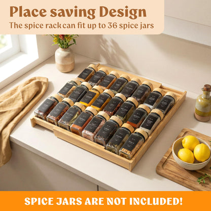 EDELHAUS Bamboo Spice Drawer Organizer - Expandable 4 Tier Spice Rack (Need 3" Deep Drawer) 12" to 24" Wide, Seasoning Organizer, Organization Seasoning Rack insert (Jars Not Included)