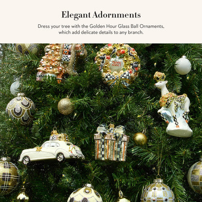 MACKENZIE-CHILDS Set of 6 Glass Ball Ornaments, Christmas Tree Decorations Set for Indoor Holiday Arrangements, Golden Hour