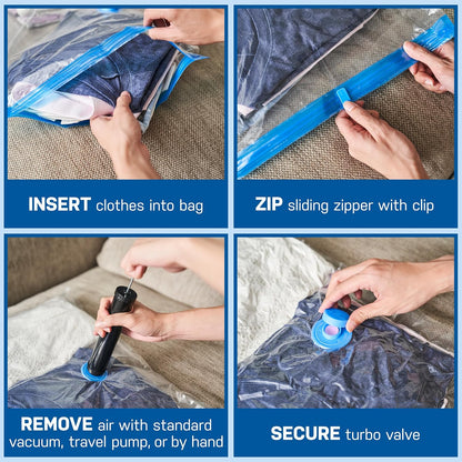 6 Pack Jumbo Vacuum Storage Bags for Comforters, Blankets & Clothes - Space Saver Compression Bags with Hand Pump