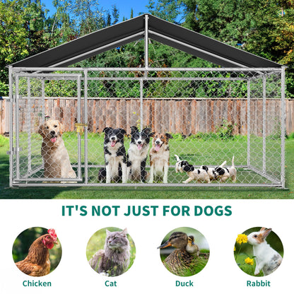 YITAHOME 10'x10' Outdoor Dog Kennel with Metal Dog Gate, Outdoor Dog Pens with Roof, Heavy Duty Dog Kennel for Backyard Farm Use