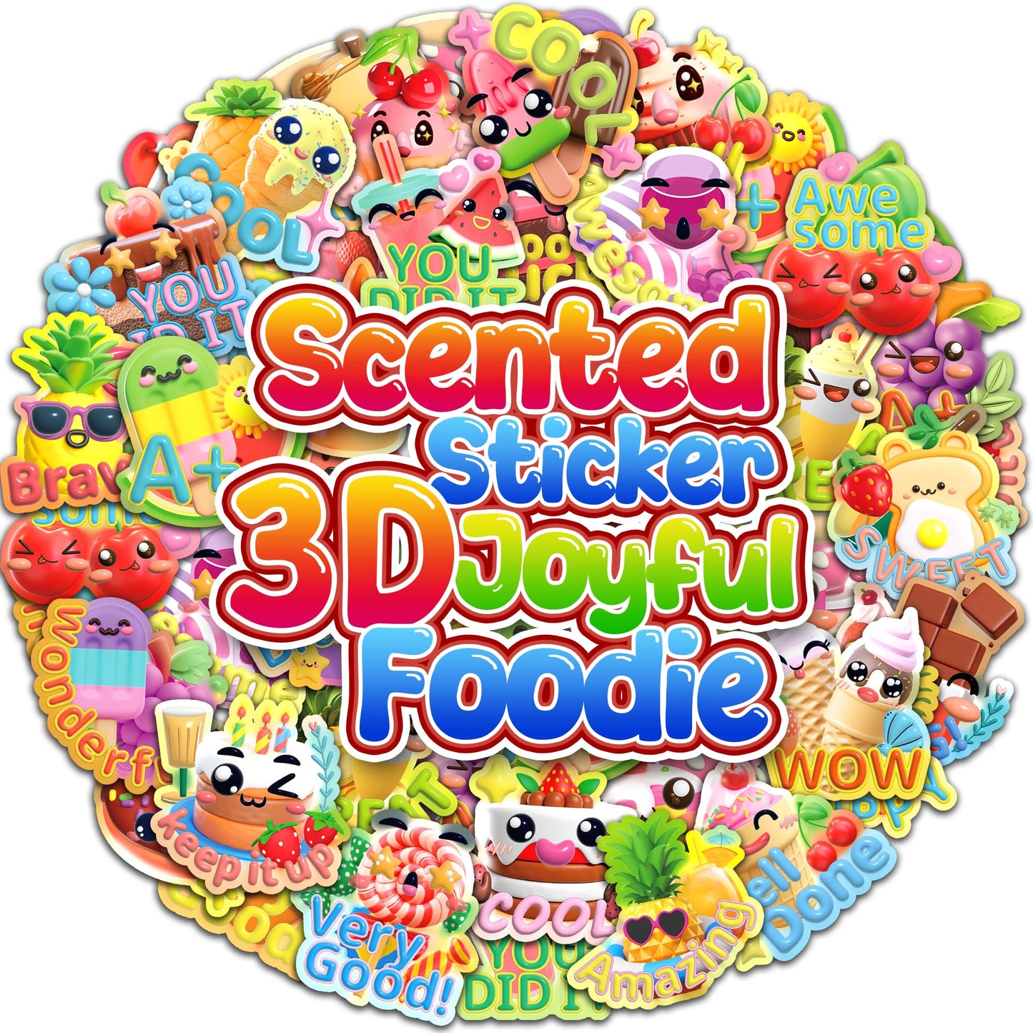 HORIECHALY 240 Pcs 3D Food Scratch and Sniff Stickers, Motivational Reward Scented Stickers for Kids & Teachers, Smelly Sticker for Classroom, Birthday, Student Party, School