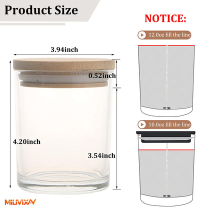 MILIVIXAY 12 Pack 12 OZ Clear Glass Candle Jars with Lids and Candle Making Kits - Bulk Empty Candle Jars for Making Candles - Spice, Powder Containers.
