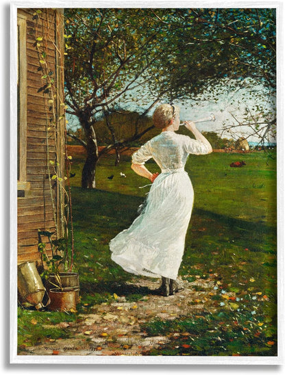 Stupell Industries Classic Woman Instrument Rural Vintage House Painting, White Framed, 24 x 30