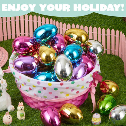 3.15" 72 JOYIN Metallic Easter Eggs, Shinny Plastic Eggs Colorful Bulks for Easter Hunt, Filling Treats, Easter Basket