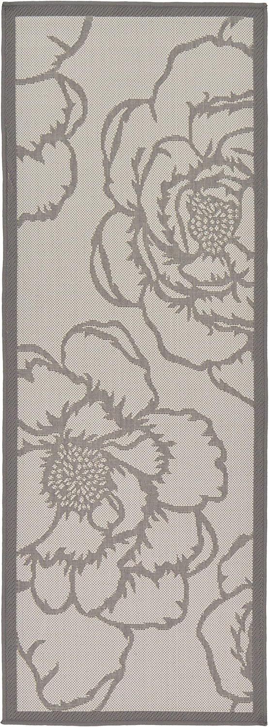 Unique Loom Outdoor Botanical Collection Area Rug - Rose, Gray/Silver (2' x 6' 1" Runner)
