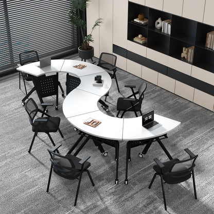 JFazzruit Folding Conference Table,Fan-Shaped Conference Room Tables with Wheels, Mobile Modular Seminar Meeting Desk for Classrooms,Office & Seminar (8, Fan-White)