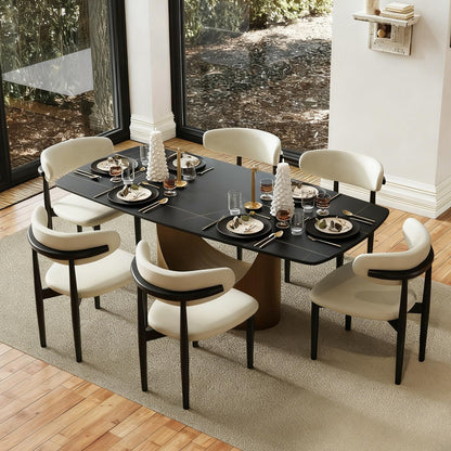 POVISON 71" Modern Dining Table for 6, Matte Black Heavy-Duty Dining Table, Sintered Stone Dining Tabletop with Bronze Carbon Steel Pedestal, 71 inch Rectangle Dining Room Table (Table Only)