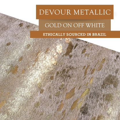 Sunshine Cowhides 100% Genuine Metallic Gold On Off White Cowhide Rug - Modern Style Animal Skin Rug & Floor Carpet for Living Room, Bedroom, Kitchen & More - Extra Large (6x7-8 Ft.)