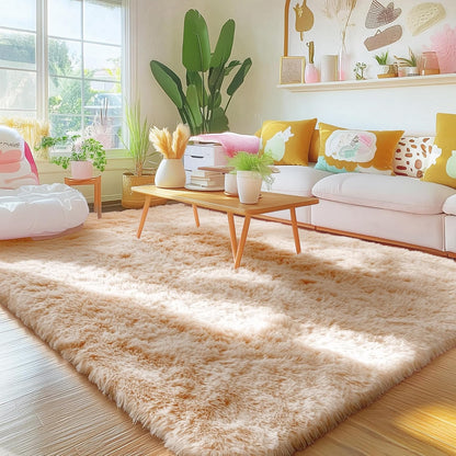 OLANLY Accent Rug - Soft Fluffy Shaggy Area Rug for Bedroom & Living Room | Machine Washable, Beige