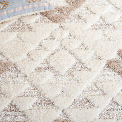 SAFAVIEH Area Rug 8x10 - Moroccan Tassel Shag Collection - Large - Ivory & Beige, Non-Shedding & Easy to Clean, Plush High-Low Texture, Ideal for Living Room, Bedroom, Dining Space (MTS688B)