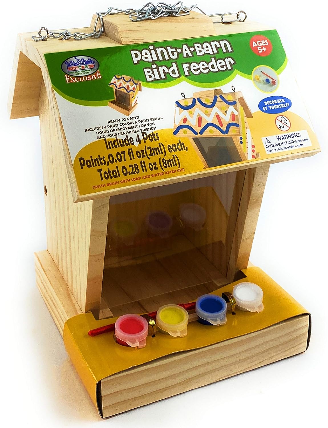9" 4 1 Mtty's Toy Stop Paint Your Own Deluxe Large Wooden Bird Feeder (Includes Paints & Brush)