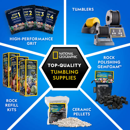 NATIONAL GEOGRAPHIC Rock Tumbler Grit and Polish Refill Kit - Tumbling Grit Media, Polish Up to 20 lbs. of Rocks, Works with any Rock Polisher & Tumbler Supplies
