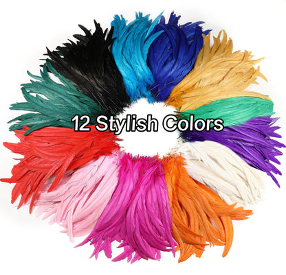 Holmgren Purple Rooster Feathers Bulk - 60pcs 12-14inch Natural Long Rooster Tail Feathers for DIY Crafts, Mardi Gras Masquerade Party Performances Decoration (Purple)