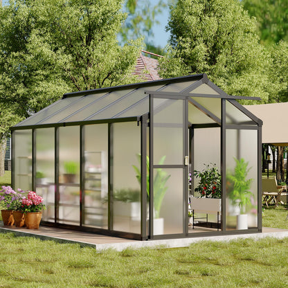GarveeTech 6X10 FT Greenhouse, Polycarbonate Garden Greenhouse for Outdoors,Aluminum Frame Green House with Lockable Door and Adjustable Roof Vent, Ideal for Backyard Patio and Outside Growing