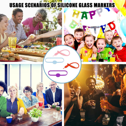 Lasiyanor Cup Markers for Drinks, 24Pcs Silicone Drink Marker Bands for Bar Party Martinis Cocktail Champagne Glasses