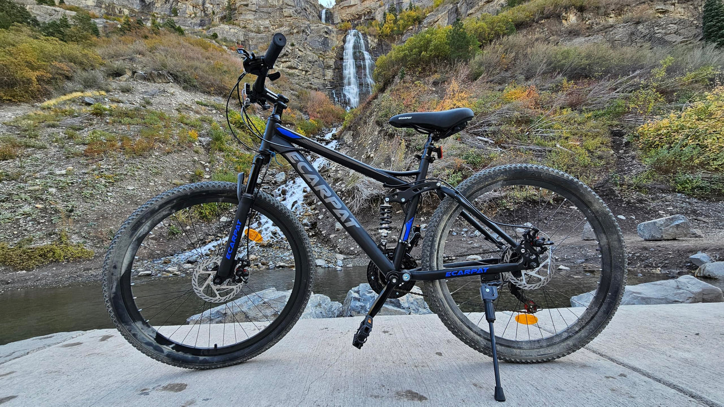 KIAPALNO 26 Inch Mountain Bike, Dual Full Suspension 21 Speed Womens Mens Mountain Bikes, Commuter Bike with Carbon Steel Frame and Dual Disc Brakes