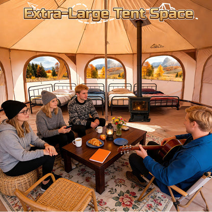 WildFinder 16.5ft Canvas Bell Tent, Large Yurt Tent with Stove Jack for Camping & Glamping, 55" High Walls, Maximum Space, Waterproof 4 Season Hot Tent with 8 Mesh Windows & Removable Floor