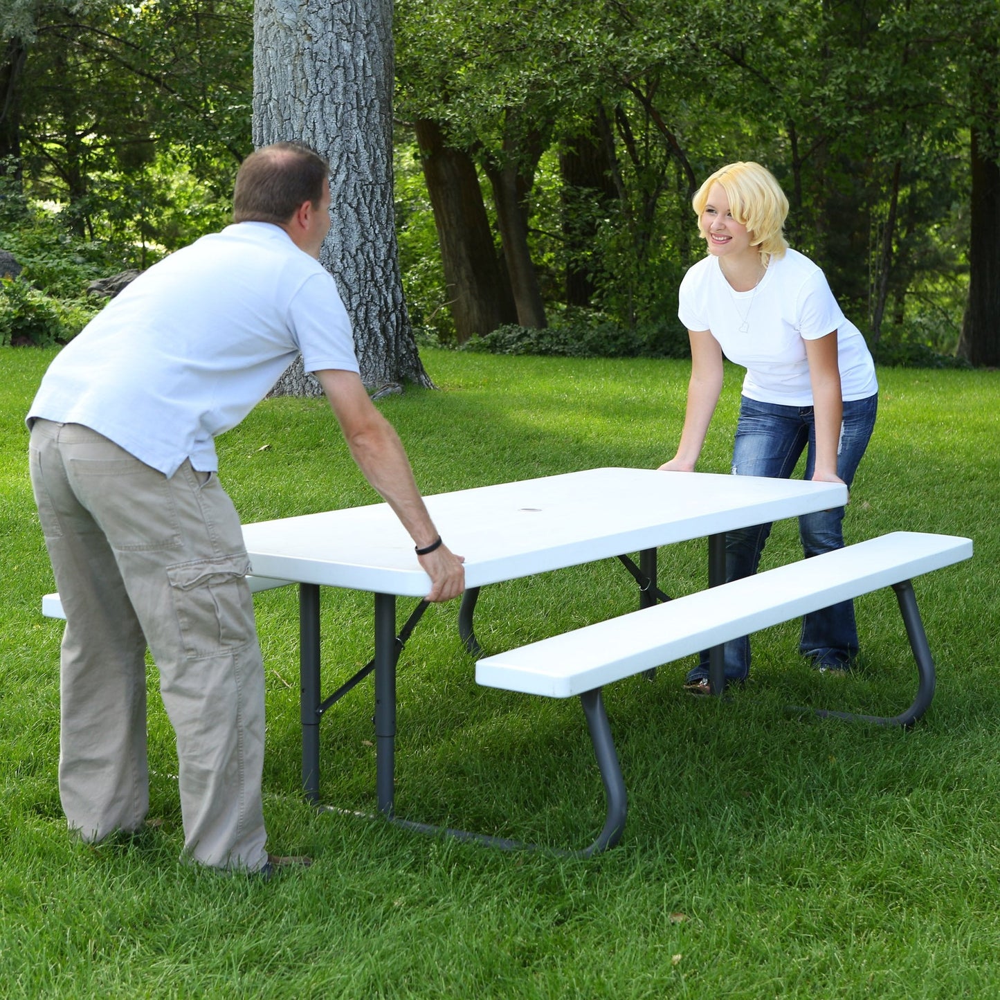 LIFETIME 80215 Folding Picnic Table, 6 Feet, White Granite