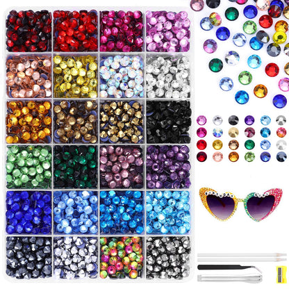 24 Colors Hotfix Rhinestones Kit, SS20 Glass Flatback Crystals for Clothes, Hats, Shoes & Crafts with 4 Tools, Tweezers, Wax, Pencil, Spoon hot fix kit(Color B)