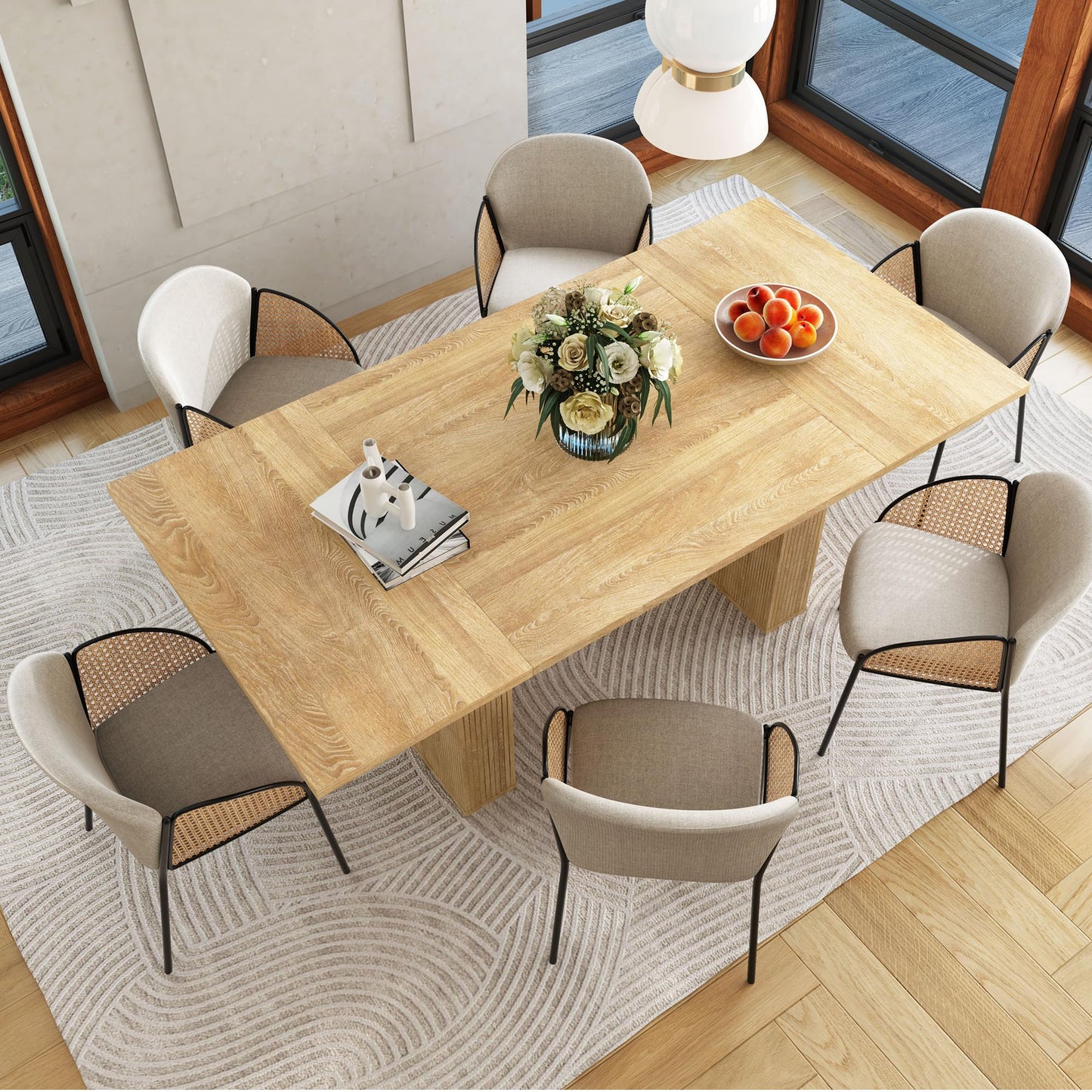 weselon 78 Inch Dining Table for 6 8 10, Modern Farmhouse Rectangular Kitchen Table, Long Dining Room Tables with Wood Strip Base for Kitchen Living Room (Natural)