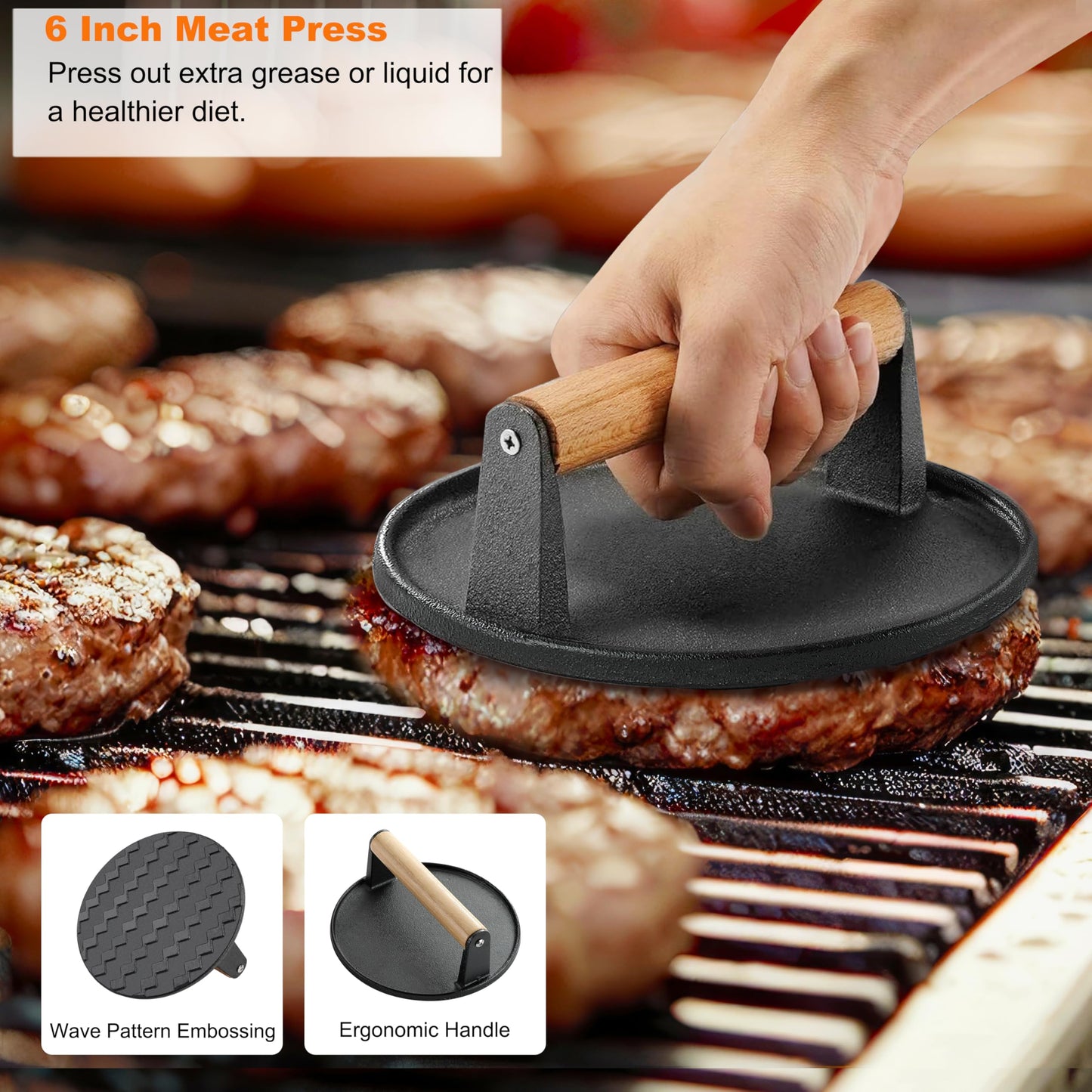 grilljoy Professional Griddle Accessories Kit Set with Smash Burger Press - Extra Thick Grill Spatula, Turner, Flipper - 38PCS Flat Top Grill Tools Kit for Outdoor Barbecue Teppanyaki Camping Cooking
