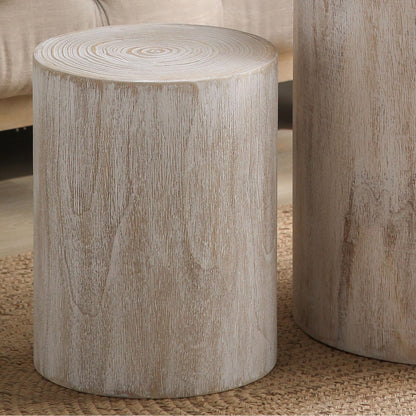 KEIKI Round Coffee Table Set of 3, Modern Wood Nesting Coffee Table with Tree Rings Texture for Living Room, Antique White
