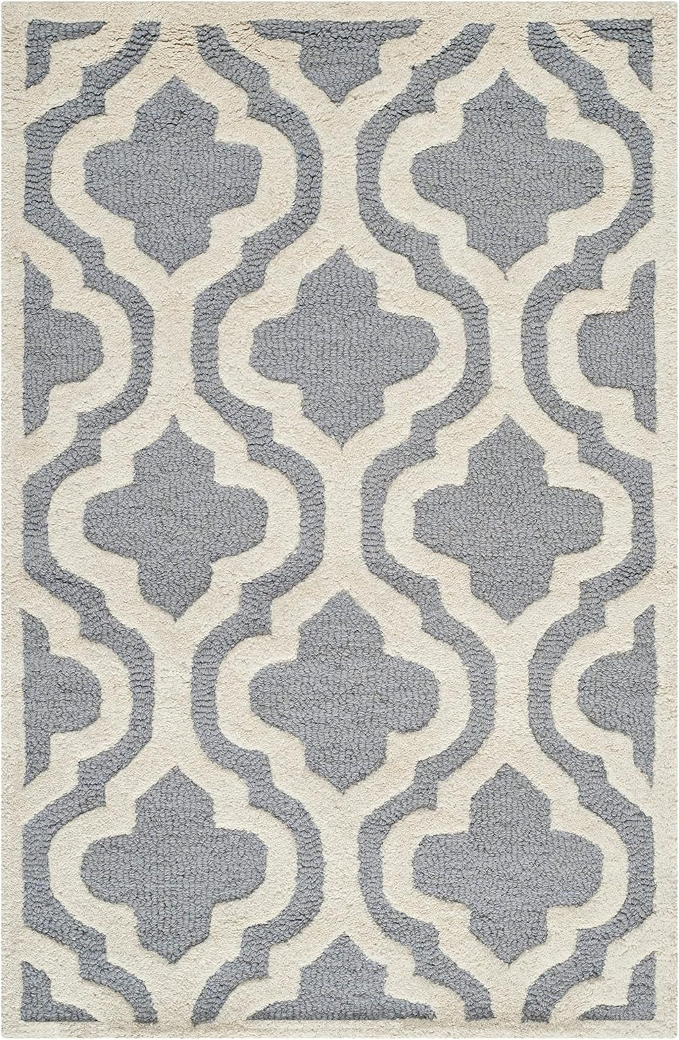 2' 3' CAM132D SAFAVIEH Cambridge Collection x Silver / Ivory Handmade Moroccan Premium Wool Accent Rug