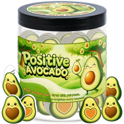 Positive Avocado Jar with 60 Daily Affirmation Cards, Emotional Support Avocado Decor, Gift for Women and Teens, Inspirational Mental Health Jar for Friends Seeking Good Luck and Encouragement