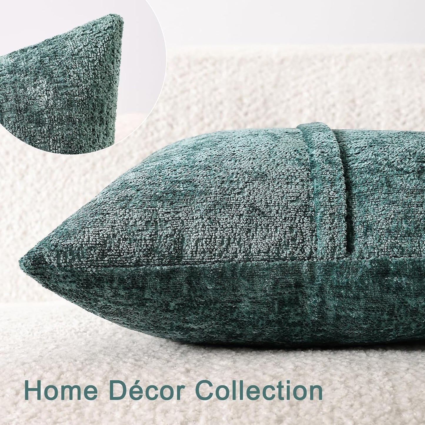 Set 2 Cozy 16x16, Chenille Throw Pillow Covers of Decorative Textured Solid Accent Pillow Cases, Soft Neutral Home