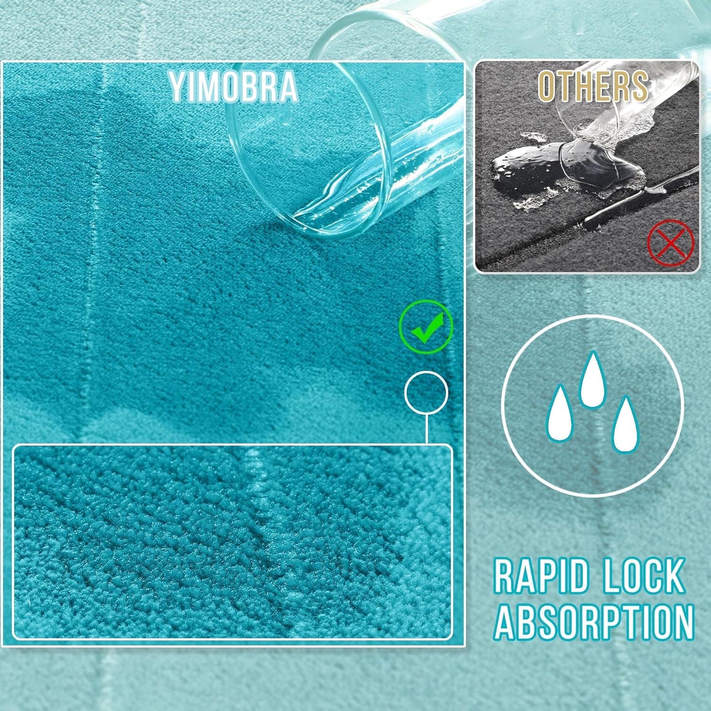 Yimobra Memory Foam Bath Mat, Super Soft Non Slip 24x17 Inch, Quick Dry, Machine Washable, Lake Blue