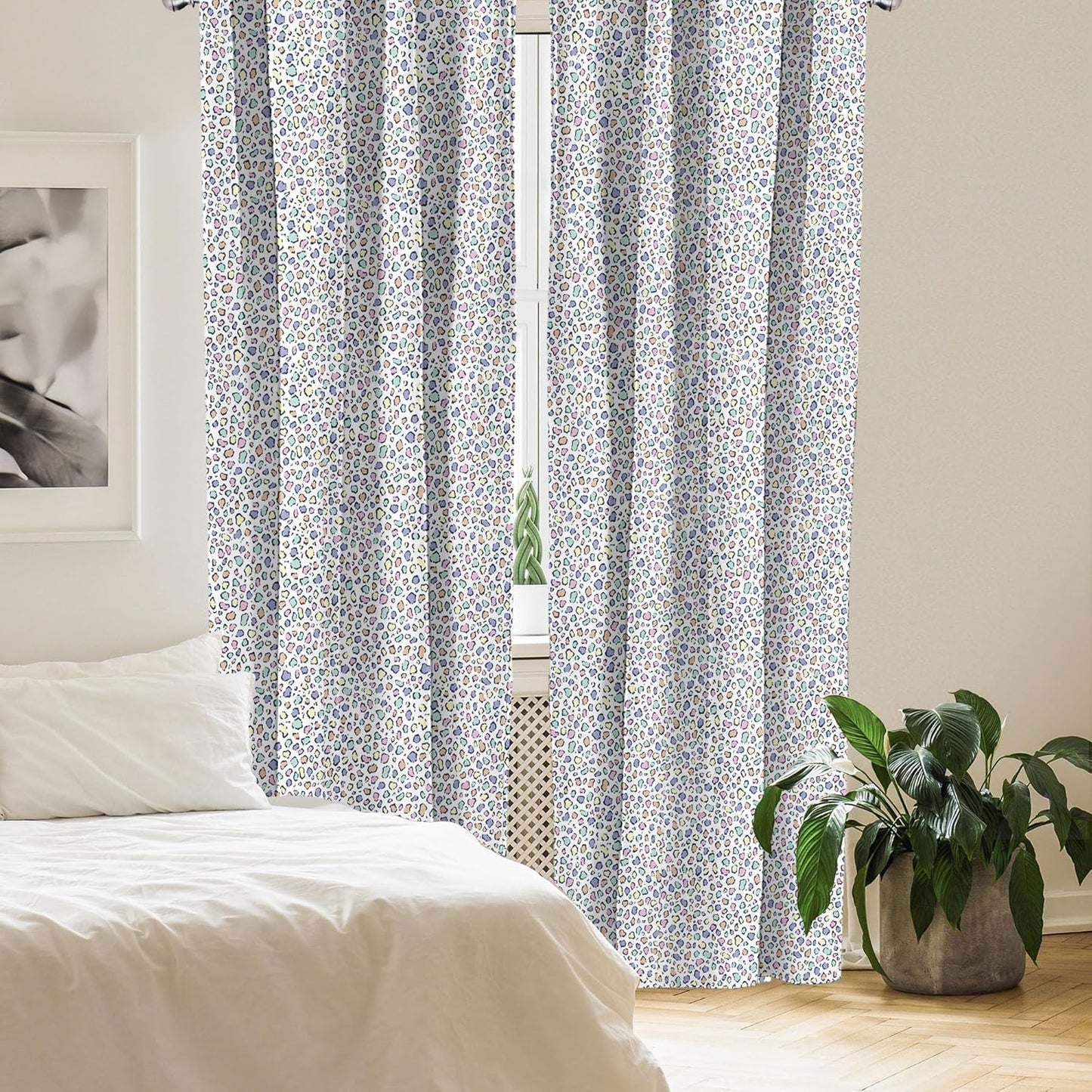 Ambesonne Leopard Print Curtains - Modernized Animal Skin Elements, 2 Panel Set for Living Room Bedroom, 28" x 63"