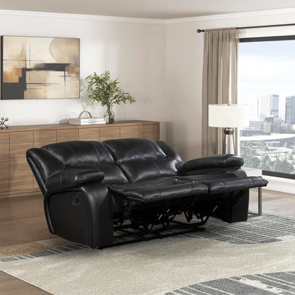 Lexicon Manual Double Reclining Loveseat - Top Grain Leather Match Manual Tab Pull Loveseat Recliner for Living Room, Wall Hugger, Pillow Top Arms, Padded Headrest, Foam Over Pocket Coils Seat, Black