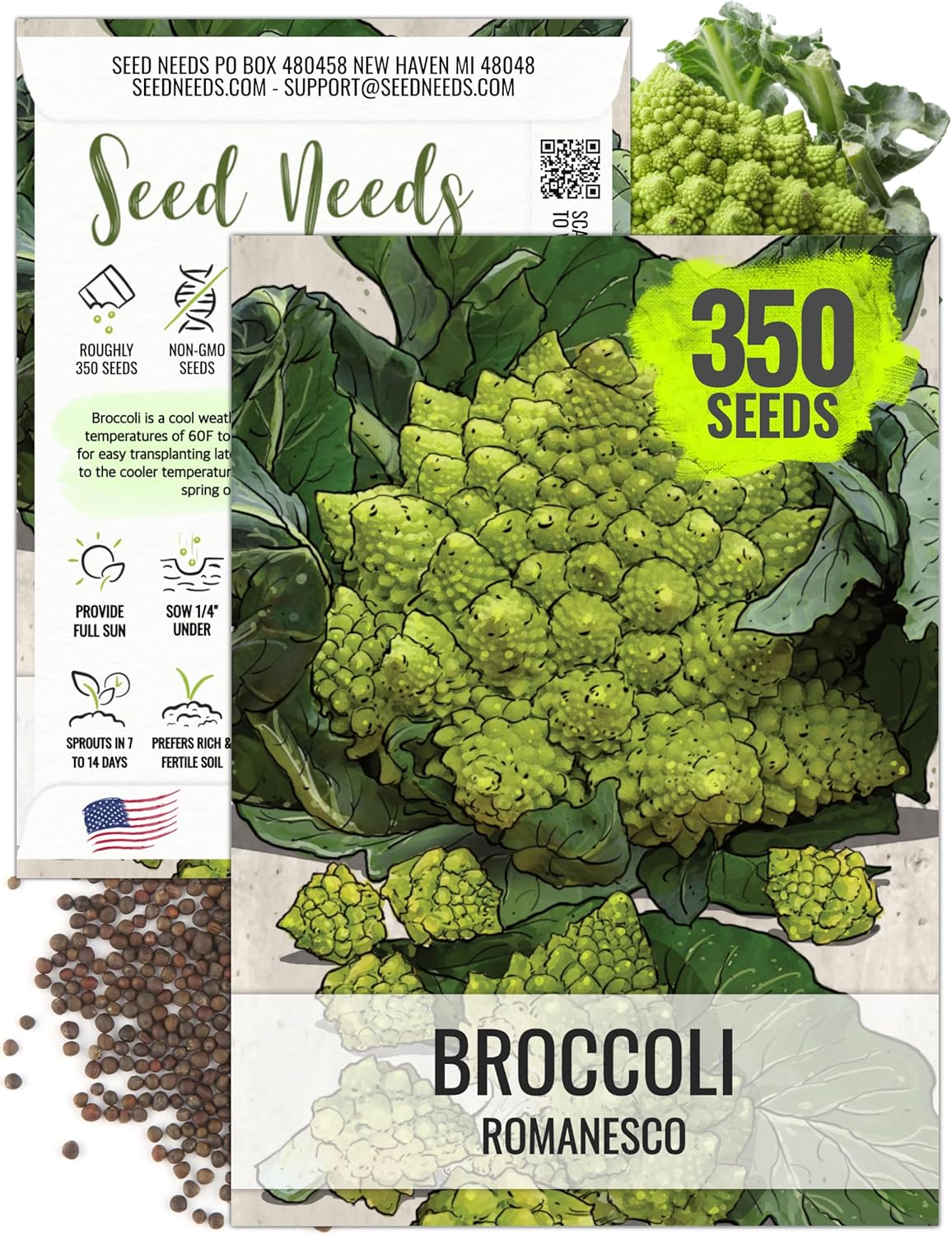 (1 Pack) Seed Needs Cauliflower Seeds for Planting Romanesco Broccoli/Cauliflowers - Non-GMO Heirloom & Untreated