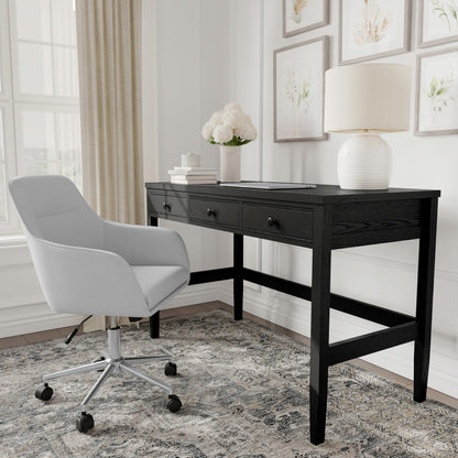 Martha Stewart Rhett Home Office Desk with 3 Drawers and Tapered Legs in Black with Oil Rubbed Bronze Hardware