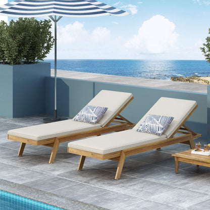 Christopher Knight Home Caily Outdoor Chaise Lounge with Cushions - Acacia Wood - Teak/Cream (Set of 2)