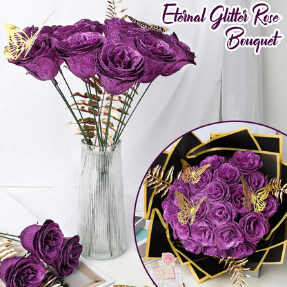 Tobilu Glitter Roses Bouquet - DIY Artificial Flower Bouquet Kit with Fake Rose Butterfly Stems Cards for Gifts Mother's Day Valentine's Day Anniversary Birthday, 24 Roses, Purple