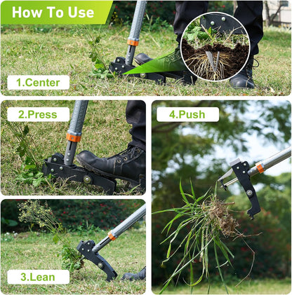 Stand Up Weed Puller Tool by [Brand Name] - 4-Claw Steel Head, 39"-46" Adjustable Handle for Effortless Weeding