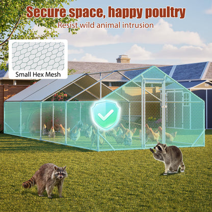 YOPTO Metal Chicken Coop with Run,10x26x6.56ft Walk-in Chicken Run W/Removable Waterproof & Anti-Ultraviolet Cover,Chicken Pen W/Security Lock,Hen House Enclosure for Ducks,Rabbits
